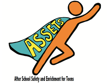 ASSETS superhero icon with a cape. 